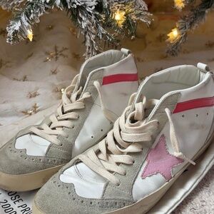 Golden Goose Mid-stars Special Edition Pink and White Sneakers
